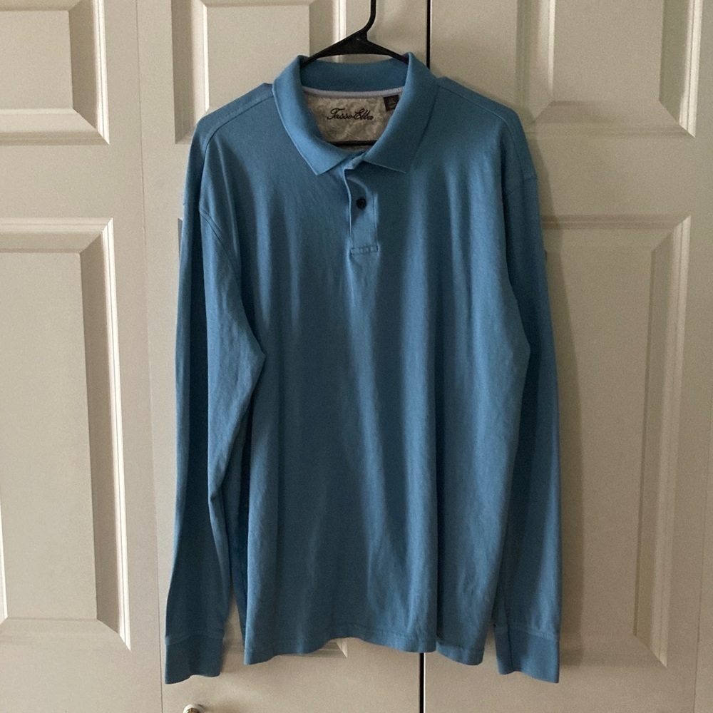 Tasso Elba mens long sleeve polo shirt Lg. Tall blue 100% cotton  casual golf